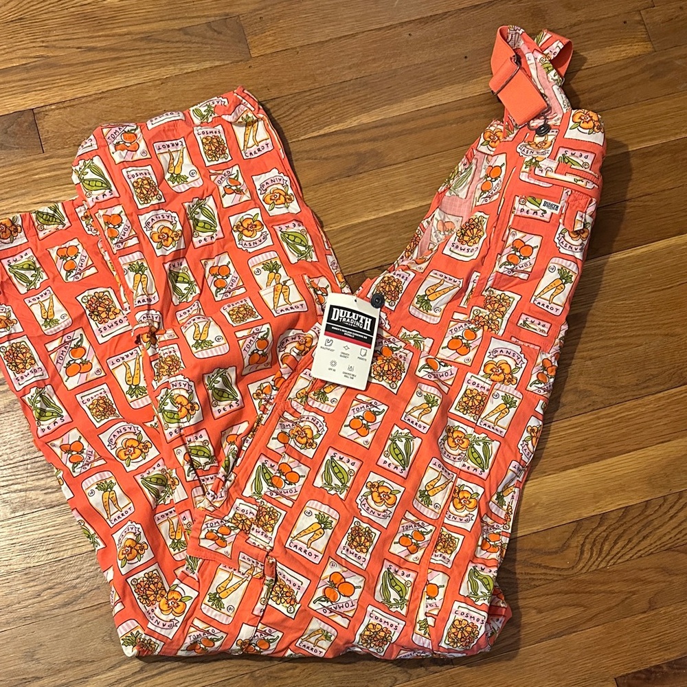 Duluth Trading Co. Coral Garden Print Heirloom Gardening Overalls